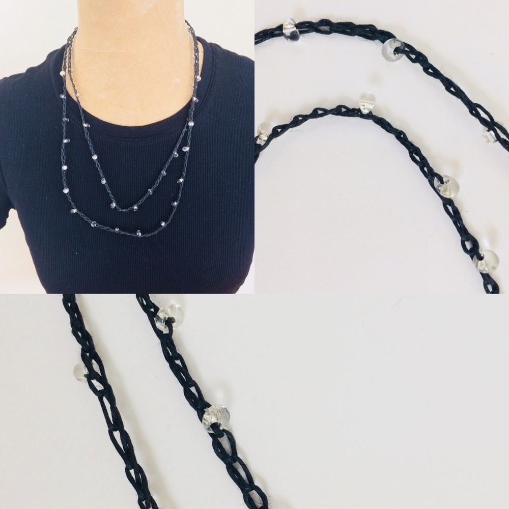 Handmade Crochet necklace with clear glass beads
